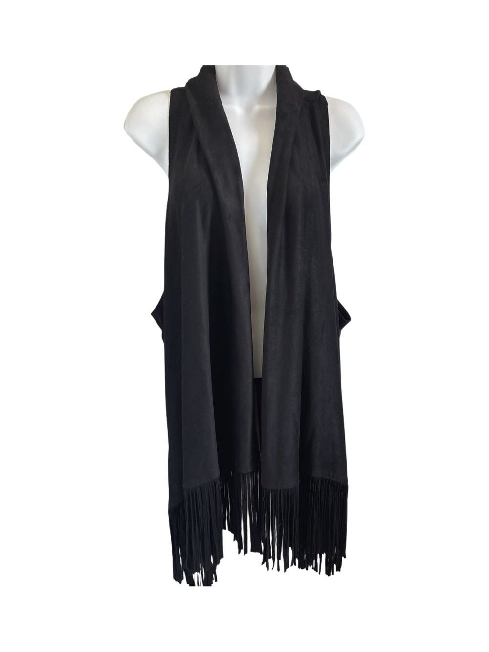 American Rag Boho Cowgirl Festival Black Faux Suede Fringe Sleeveless Vest